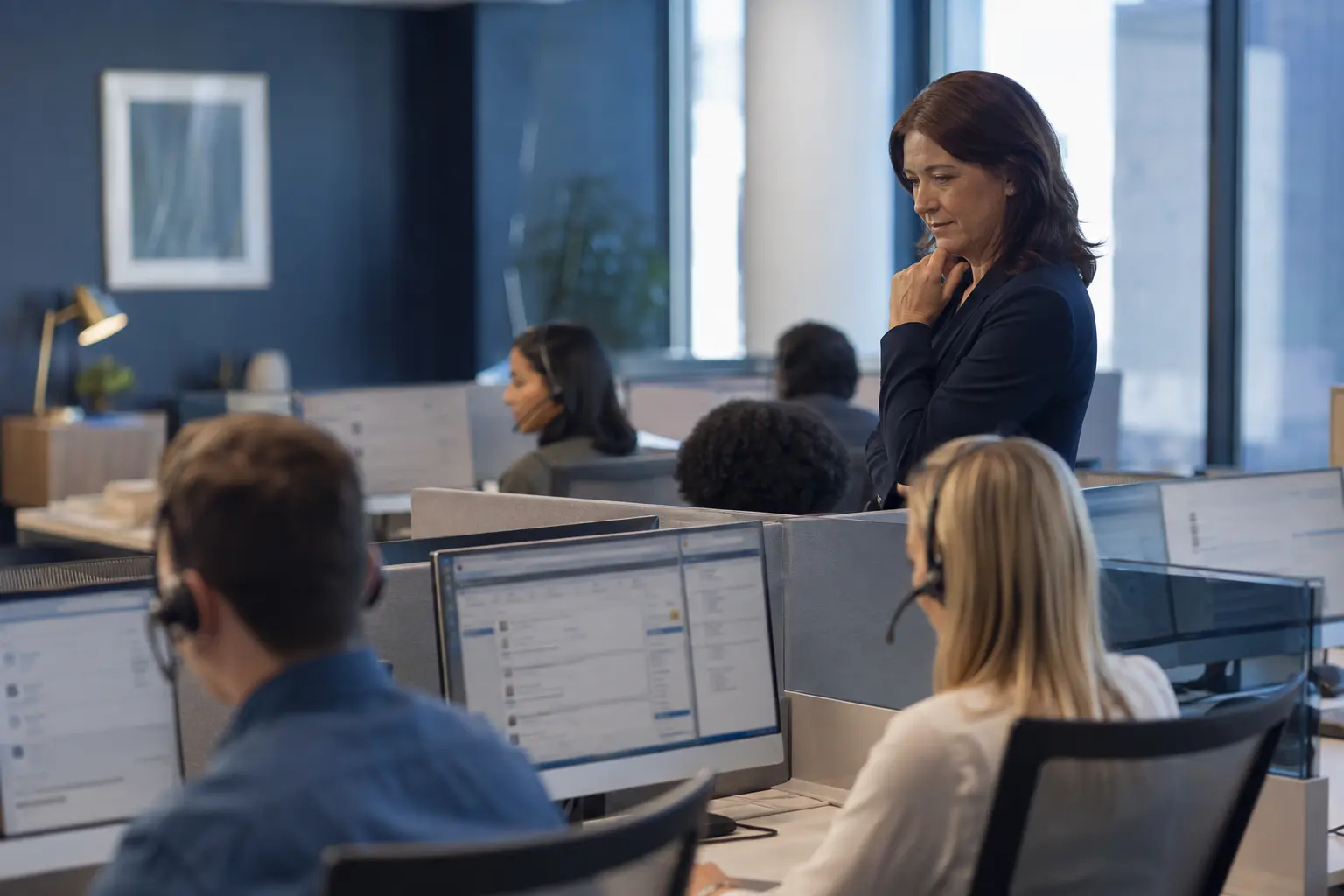 Photorealistic business concept for Dynamics 365 Customer Service: cases, knowledge & service queues.